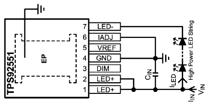 LED-драйвер TPS92551 – типовая схема включения